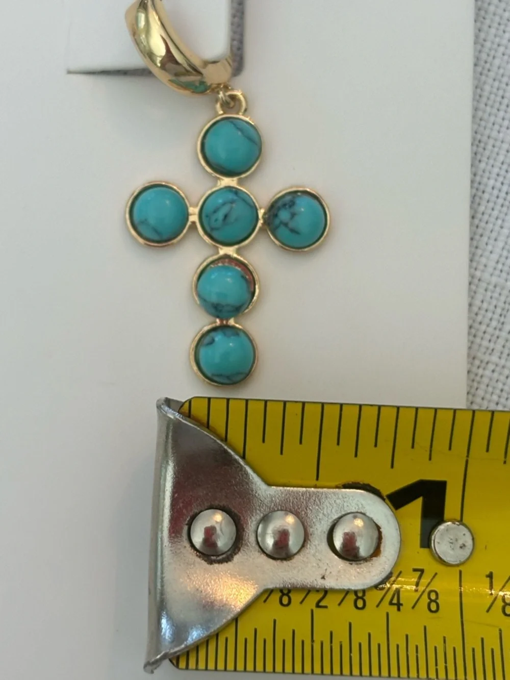 Gold Cross Drop Earrings with Turquoise Stones - Women's Fashion Jewelry